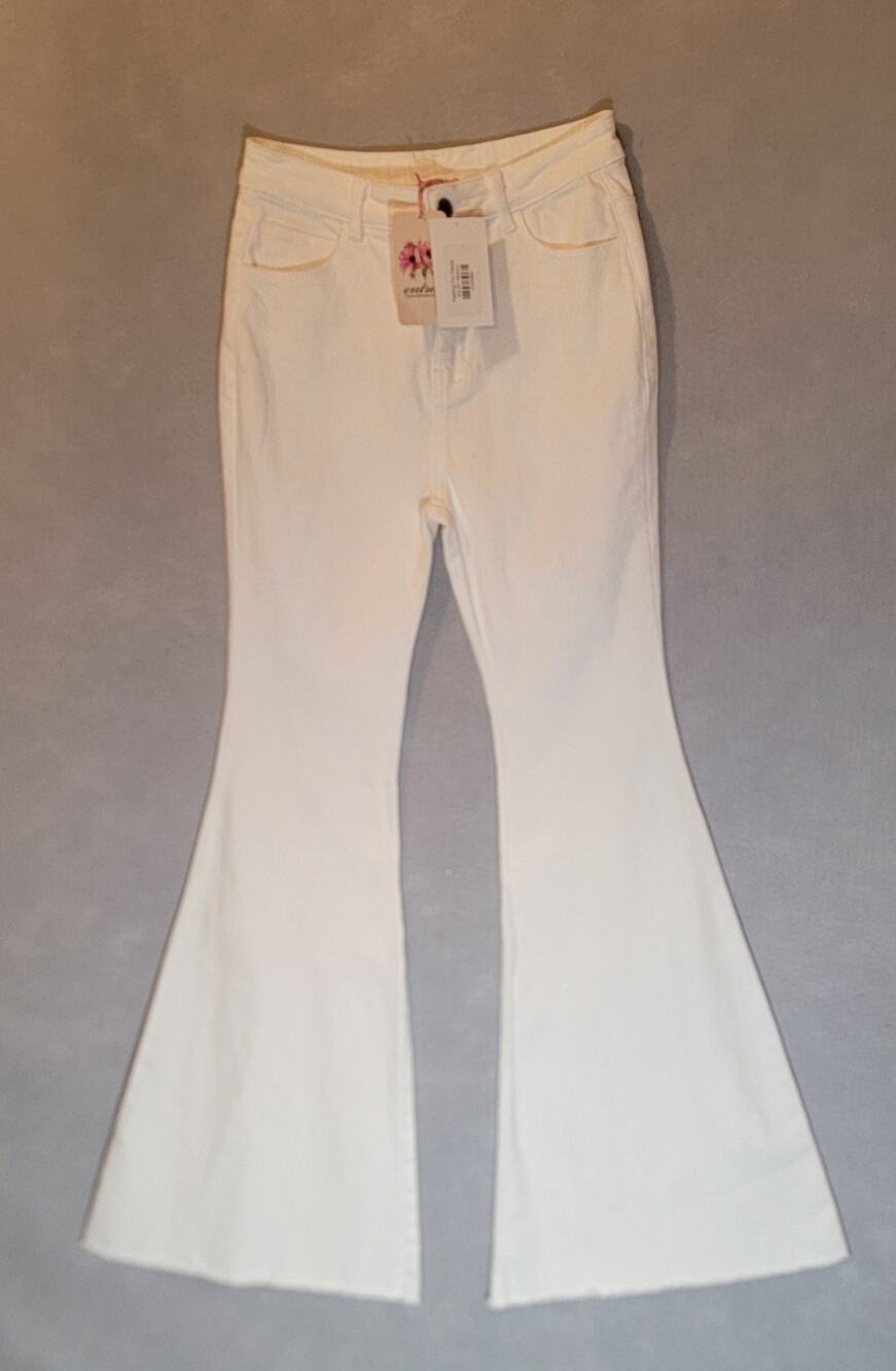 Entro Feeling For Flares Jeans Off White Cream Wide Bell Bottom NWT Medium